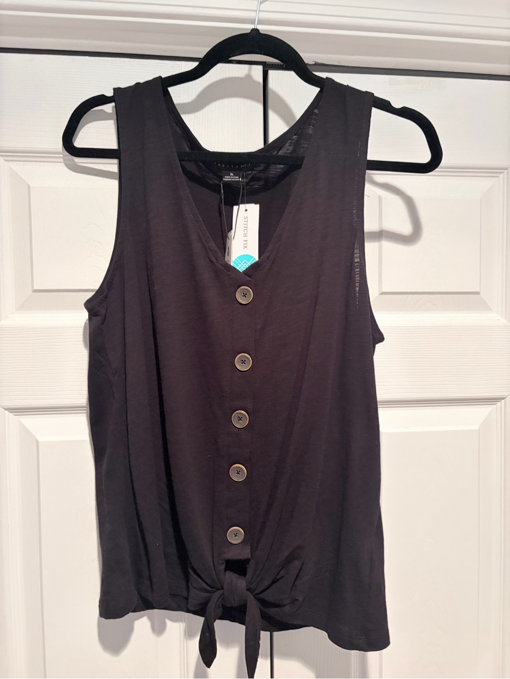 Sanctuary Black Button-Front Tie Hem Tank